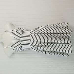 MORTEAU A-Line Skater Dress White Black Stripes Spaghetti Sleeveless Small New